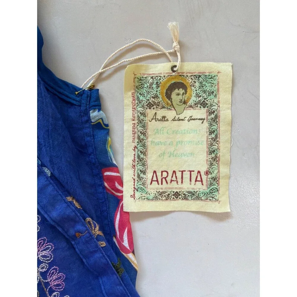 NWT Aratta Adonis Blue Embroidered Maxi Duster Shirt Dress S $228 Boho Festival - Picture 10 of 17